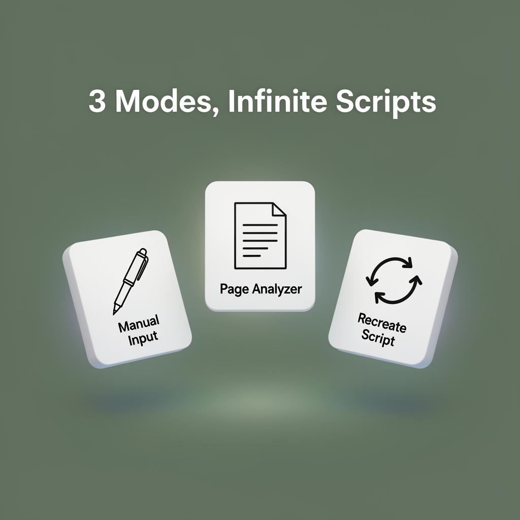 Three modes: Manual Input, Page Analyzer, Recreate Script